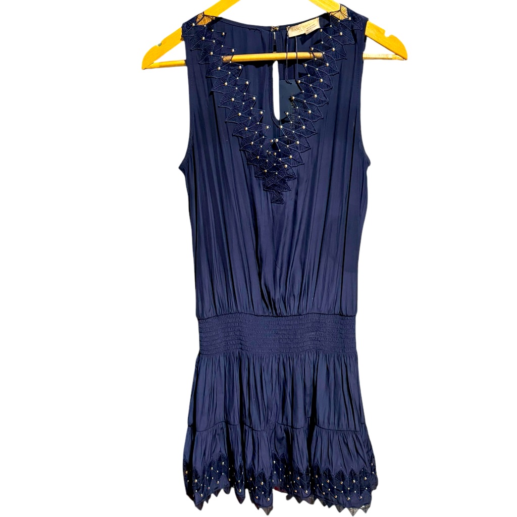 Ramy Brook Oceans Dress In Navy With Gold Detailing Hardware Size Small
